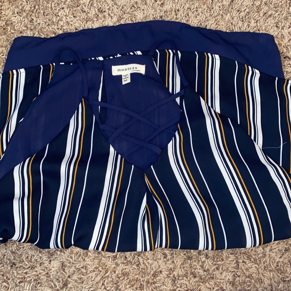 Monteau Tank Crisscross Blue Yellow White Striped